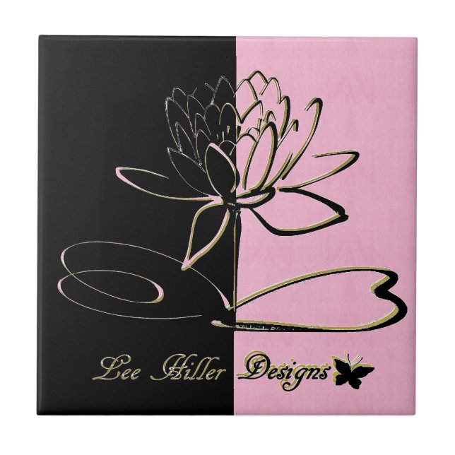 Lee Hiller Designs Accents Svart Rosa Guld Kakelplatta (Framsidan)