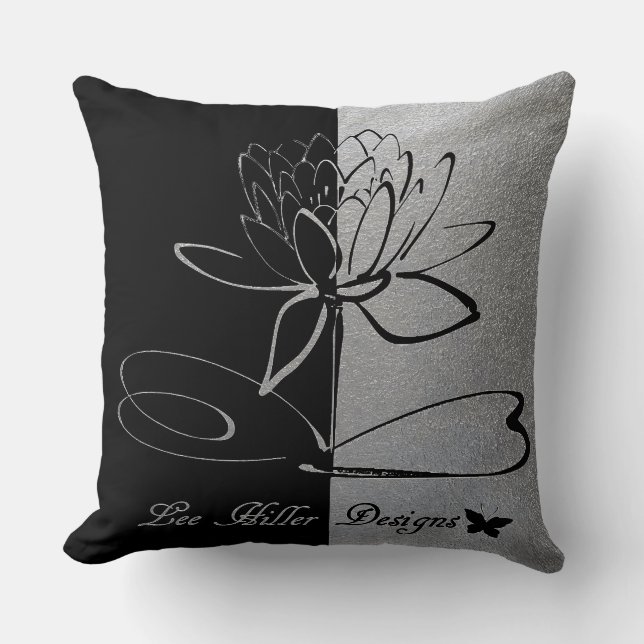 Lee Hiller Designs Logo Accents Black & Stainless Kudde (Framsida)