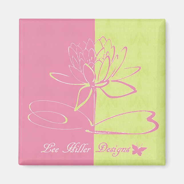 Lee Hiller Designs Logotyp Accenter Rosa Grön  Magnet (Framsidan)