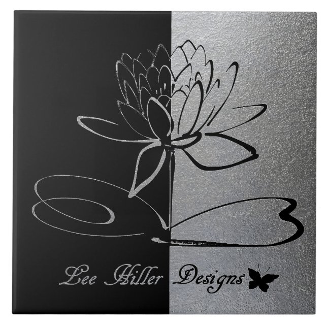 Lee Hiller Designs Logotyp Accenter Svart & Rostfr Kakelplatta (Framsidan)
