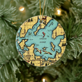 Leech Lake Minnesota Karta Julgransprydnad Keramik