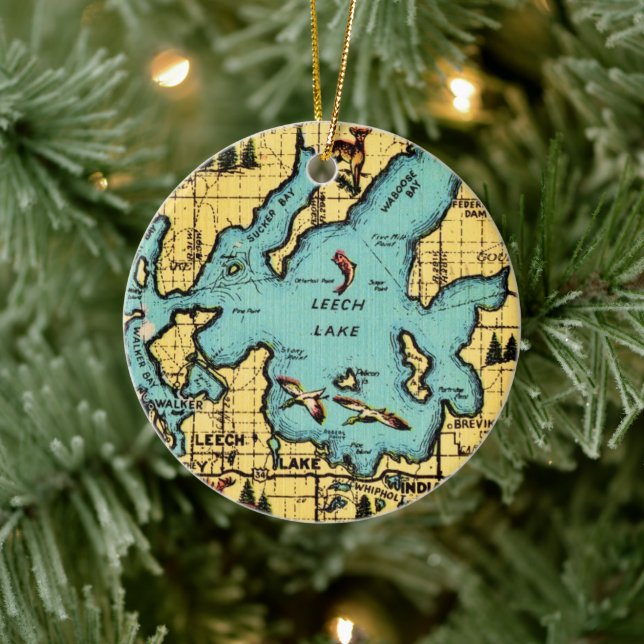Leech Lake Minnesota Karta  Julgransprydnad Keramik (Träd)