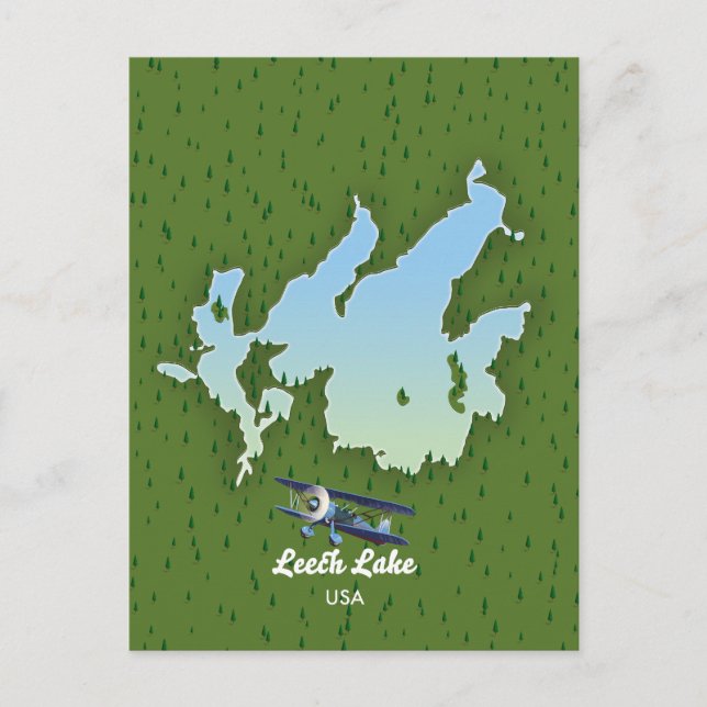 Leech sjö Travel karta Inbjudan Vykort (Framsida)