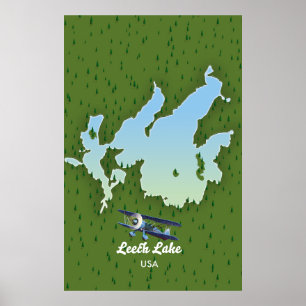 Leech sjö Travel karta Poster