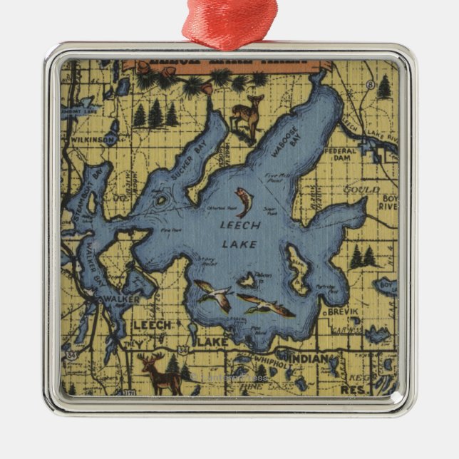 Leech sjöområde, Minnesota - stora brevplatser Julgransprydnad Metall (Framsidan)