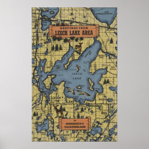 Leech sjöområde, Minnesota - stora brevplatser Poster