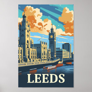 Leeds England Vintage Retro Travel Illustration Poster