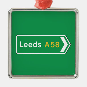 Leeds UK-vägmärke Julgransprydnad Metall