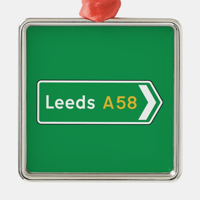 Leeds UK-vägmärke Julgransprydnad Metall (Framsidan)