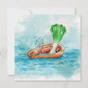 Leek i en båt med Leak Funny Pun Flat Kort