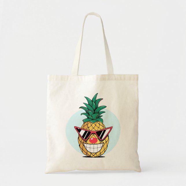 Leende ananas som bär solglasögon & clownnäsa tygkasse (Framsidan)