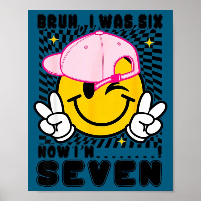 Leende ansikte 7-årsdag var 6 7 rutig bruh poster (Framsidan)
