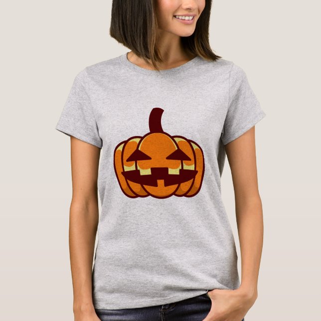 Leende apelsinfärgad enkel Jack-O'-Lantern-ansikte T Shirt (Framsida)