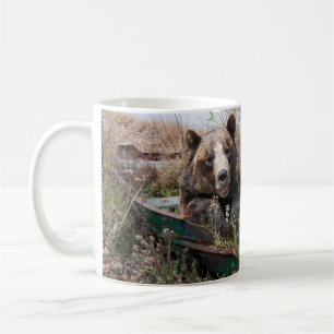 leende björn i radbåt kaffemugg