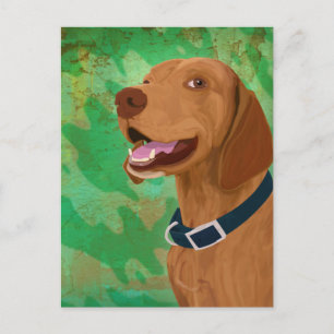 Leende Brown Vizsla på Gröntens bakgrund Vykort