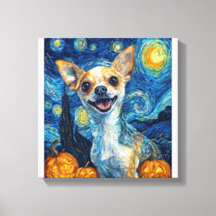 leende chihuahua hund stjärnklar natt av Van Gogh Canvastryck