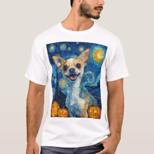 leende chihuahua hund stjärnklar natt av Van Gogh T Shirt