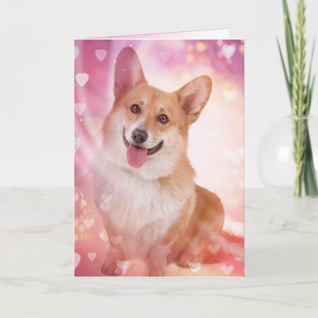 Leende Corgi med Hearts Valentine Helgkort (Framsida)