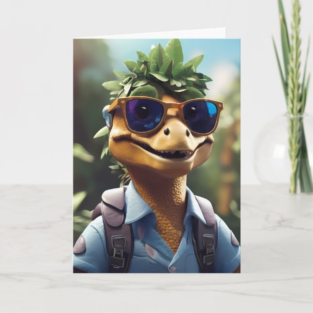 Leende Dinosaur Hiker utomhus | Kort (Framsida)