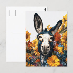 Leende Donkey i Wildblomma Garden Vykort