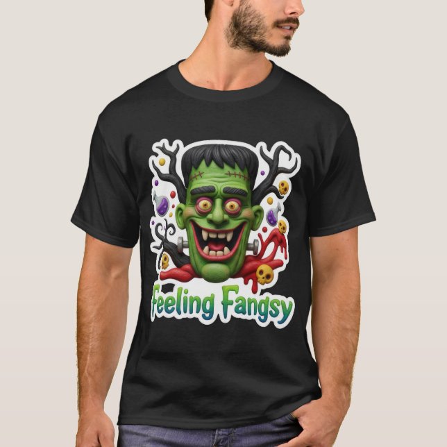 Leende Frankenstein-monster med hörntänder T Shirt (Framsida)