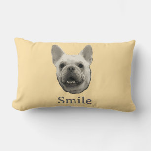 Leende fransk bulldogg beige lumbarkudde