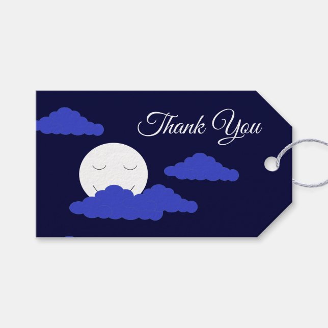 Leende fullt måne med moln presentetikett (Framsidan (Horisontell))