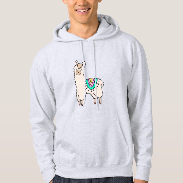 leende glad lama alpacka tecknad djur teckning  hoodie (Framsida)