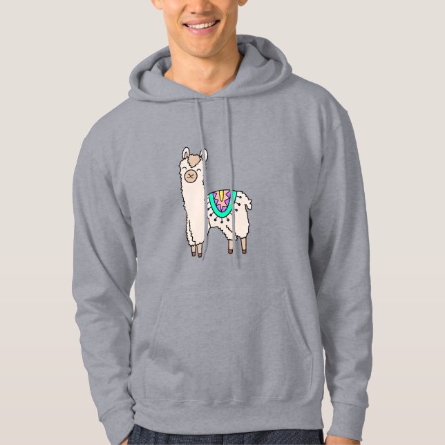leende glad lama alpacka tecknad djur teckning  hoodie (Framsida)