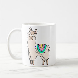 leende glad lama alpacka tecknad djur teckning kaffemugg