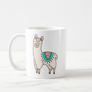leende glad lama alpacka tecknad djur teckning kaffemugg