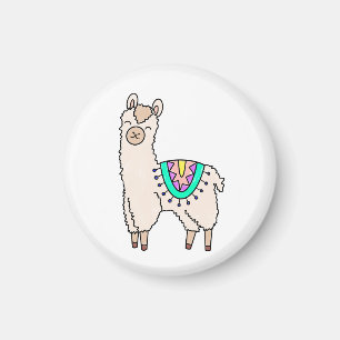 leende glad lama alpacka tecknad djur teckning  magnet