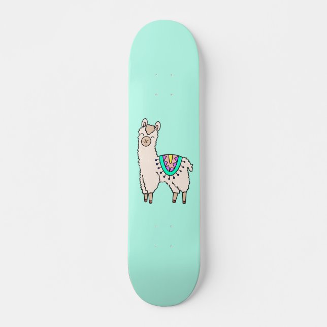 leende glad lama alpacka tecknad djur teckning  mini skateboard bräda 18,5 cm (Framsida)
