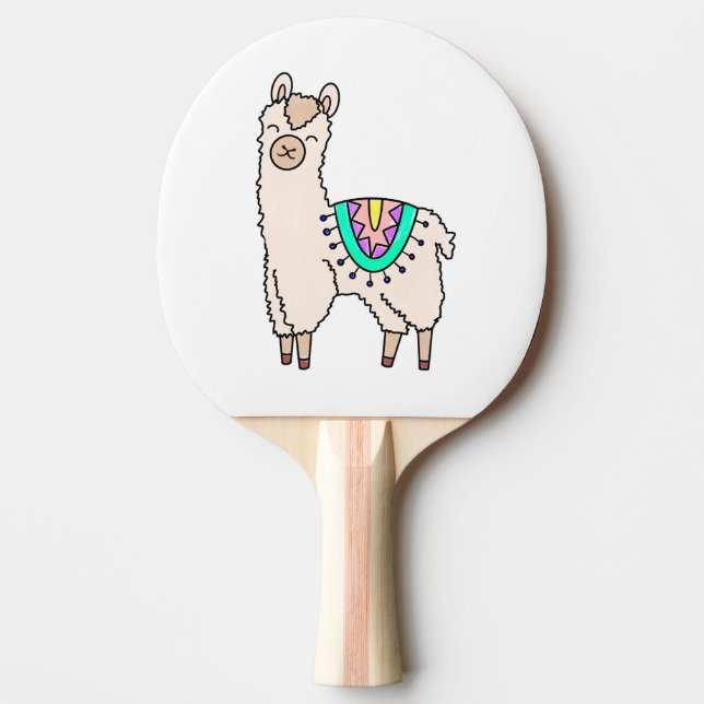 leende glad lama alpacka tecknad djur teckning  pingisracket (Framsidan)
