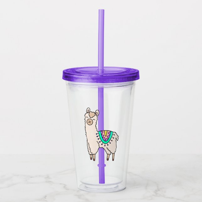 leende glad lama alpacka tecknad djur teckning  take away mugg (Framsida)
