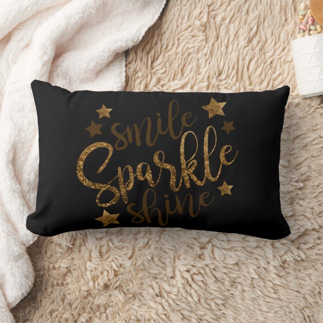 Leende Glitter Glans Guld Glitter Lumbarkudde (Filt)