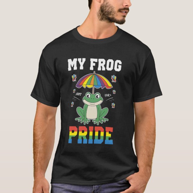 Leende Groda Under Regnbågsparaply T Shirt (Framsida)
