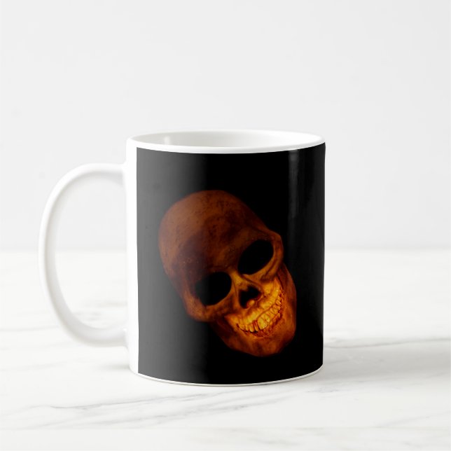 Leende gyllene dödskalle kaffemugg (Vänster)