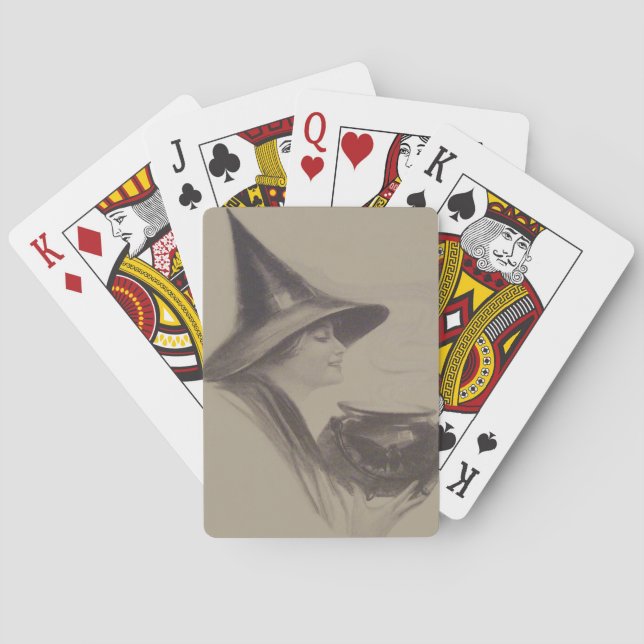 Leende Häxa Kittel Spel Trolldryck Sepia Kortlek (Baksidan)