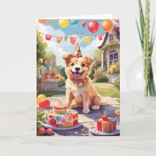 Leende hund utomhus firande Kort