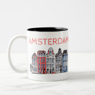Leende hus i Amsterdam Två-Tonad Mugg