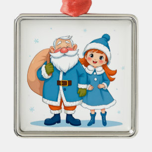 Leende jultomte och snöjungfru julgransprydnad metall