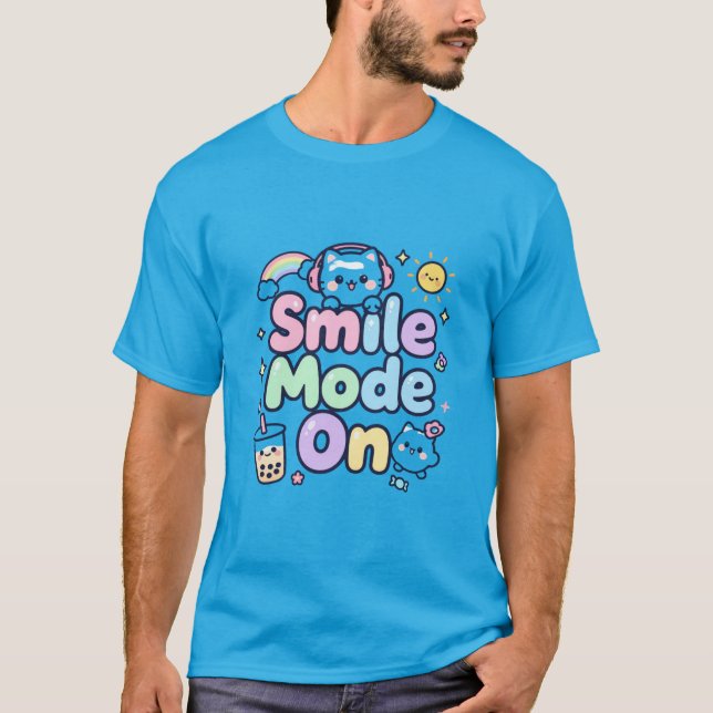 Leende läge På Kawaii Katt Design T Shirt (Framsida)