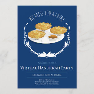 Leende Latkes Blue White Virtuell Hanukkah Party Inbjudningar
