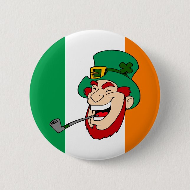 Leende Leprechaun St. Patrick's Day Knapp (Framsida)