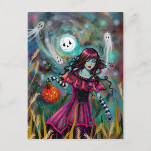 Leende Mån Halloween Fantasykonst av Molly H Vykort