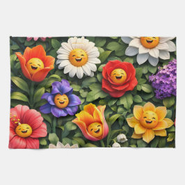 Leende mjau whimsical glad blomma te kökshandduk