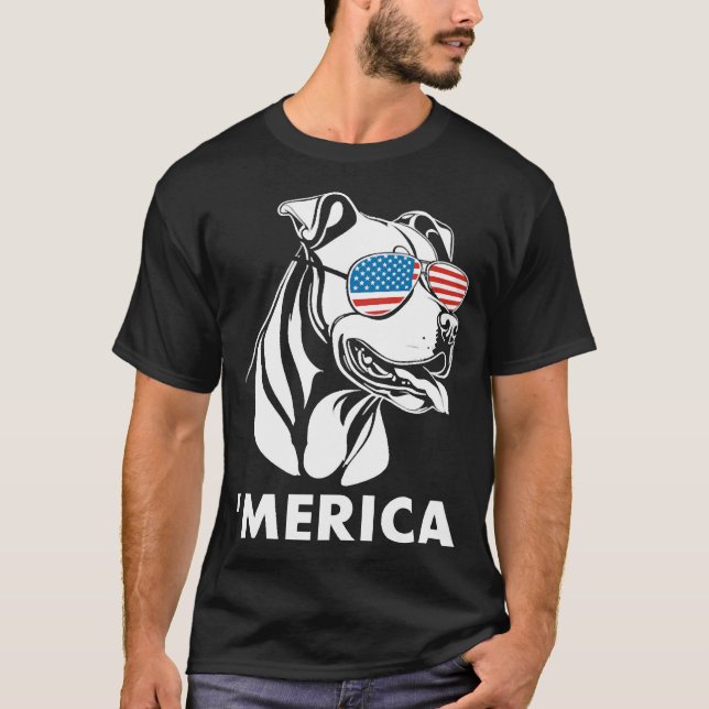 Leende Pitbull Solglasögon 4:e Juli Merica T Shirt (Framsida)