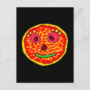 Leende Pizza Ansikte Illustration Design Vykort