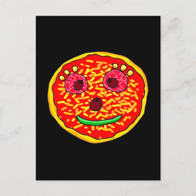 Leende Pizza Ansikte Illustration Design Vykort (Framsida)